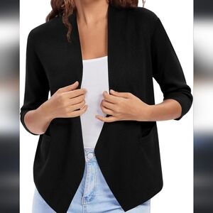 Urban CoCo Women's 3/4 Sleeve Cropped Open Front Cardigan Knit Lightweight V Nec